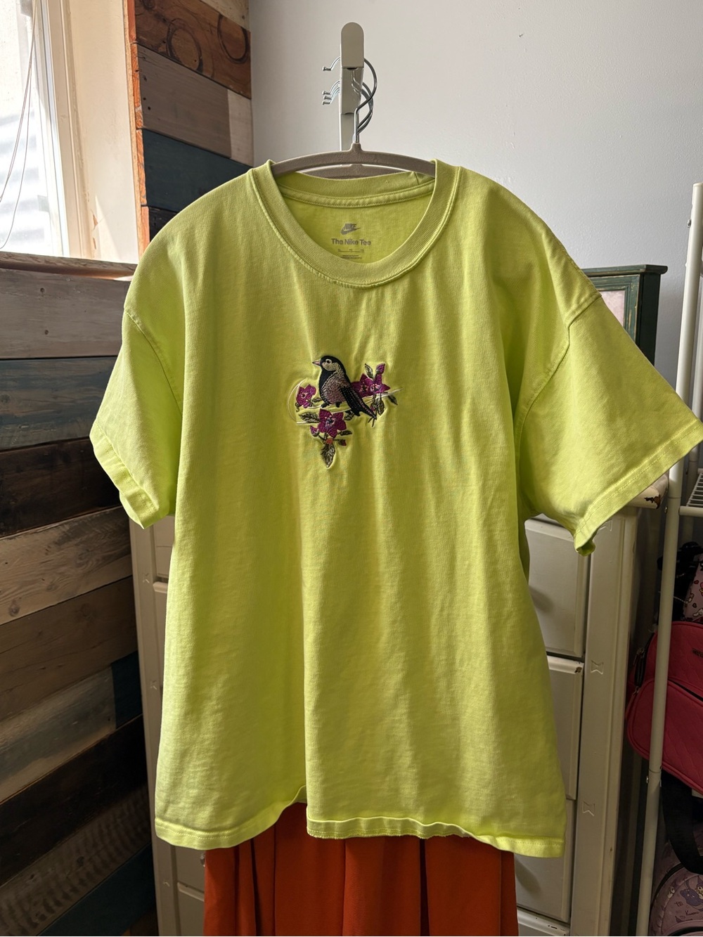 Nike Neon Yellow Tee with Embroidered Bird